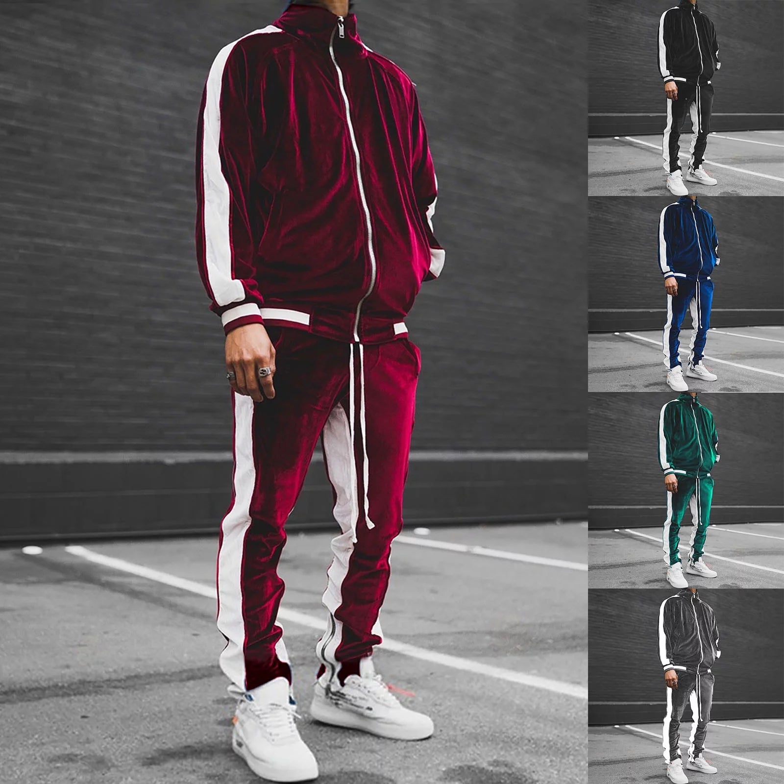 Men'S Tracksuits Full Zip Hooded Sweatshirt Sets Matching Wide Leg Cargo Pants 2 Piece Outfit Brown,S