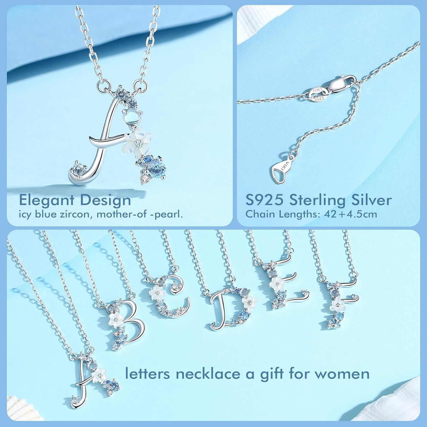 Initial Necklace 925 Sterling Silver Cubic Zirconia Letter Personalized Gifts for Girls
