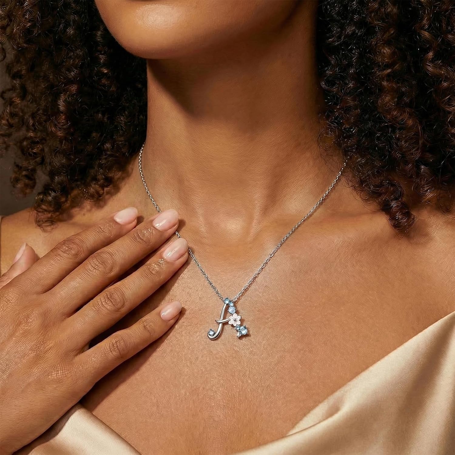 Initial Necklace 925 Sterling Silver Cubic Zirconia Letter Personalized Gifts for Girls